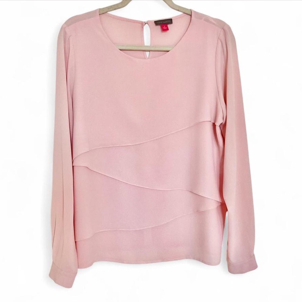 VINCE CAMUTO Scoop Neck Ruffled Long-Sleeve Blouse | S | Pink